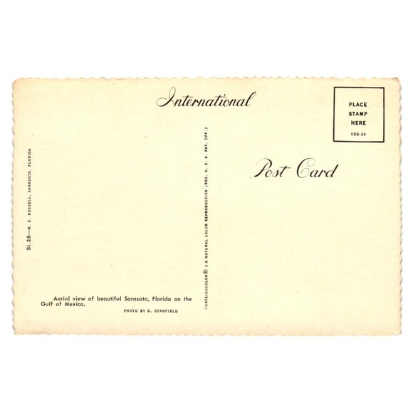 Vintage Postcard Coastline Sarasota Florida Aerial View Scalloped Edge Vacation - Picture 2 of 2